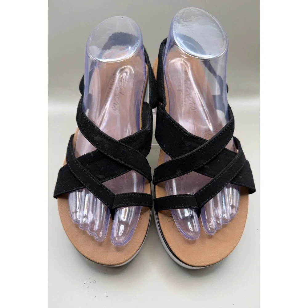 Skechers Luxe Foam Womens Slingback Platform Black White Sandals Size 9